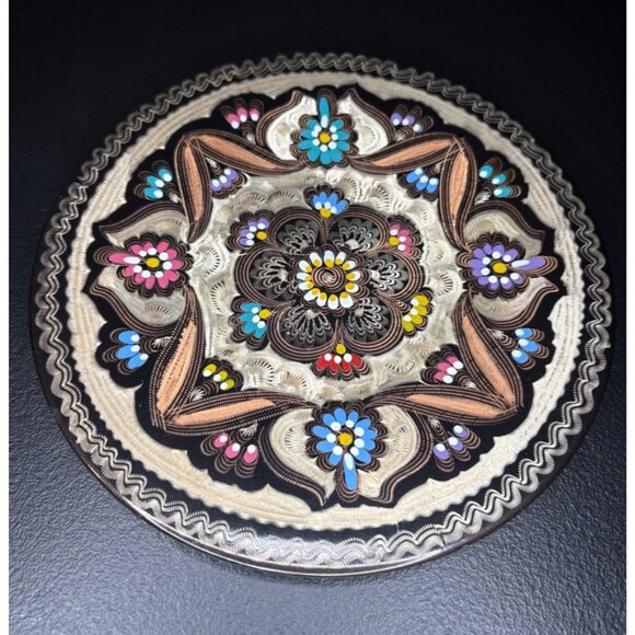 Unbranded Other - Rare Turkish Ornate Etched Copper Decorative Wall Plate 7.5" Floral Design Round